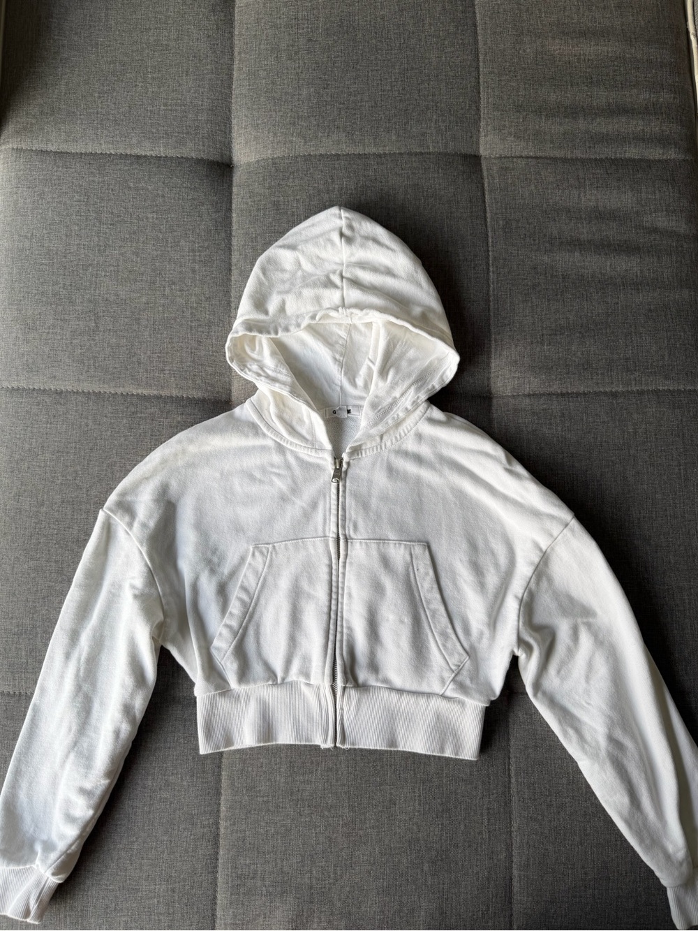 Garage White Cropped Zip-Up Hoodie Jacket